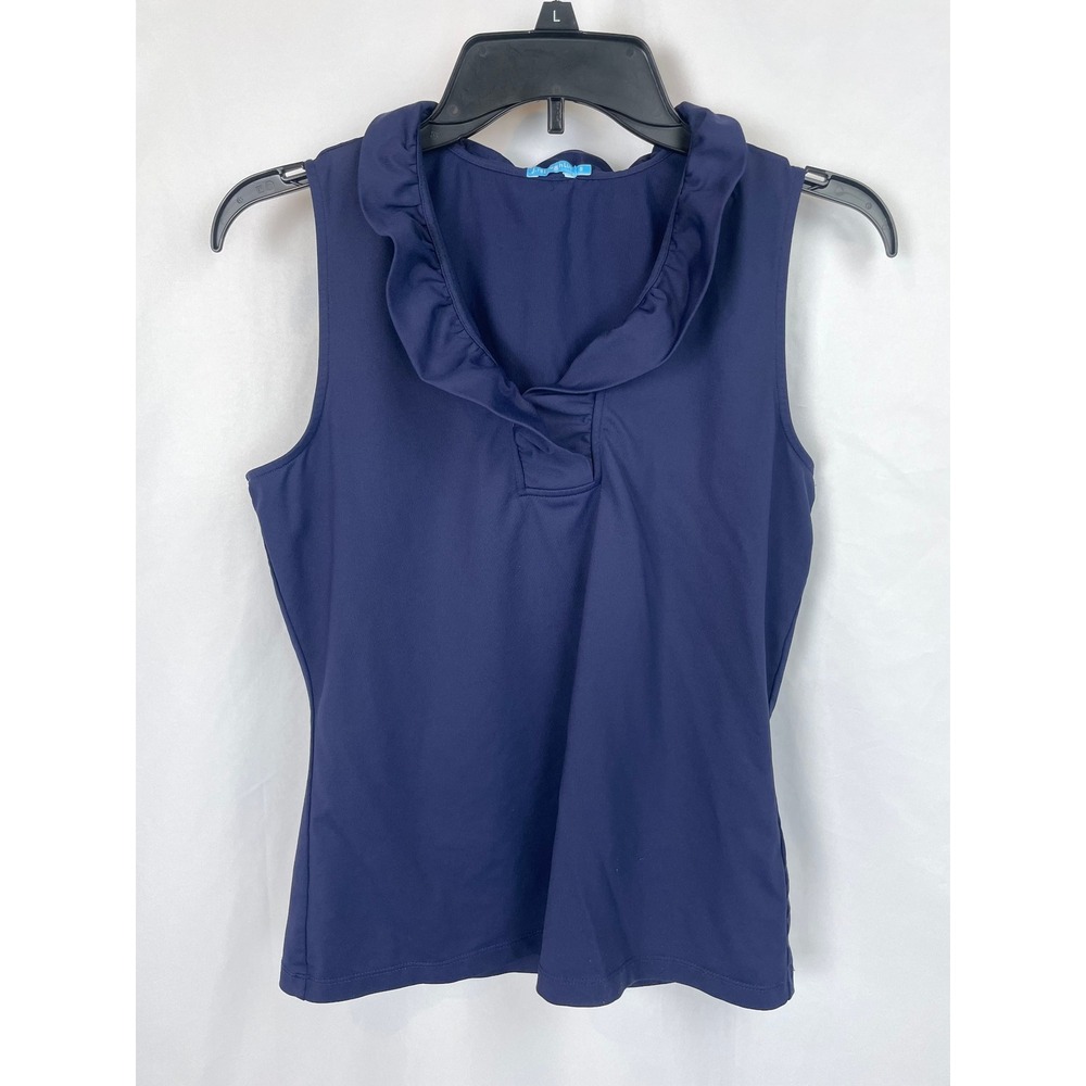 J. McLauglin Women Small Blue Sleeveless Ruffle Top Preppy Coastal